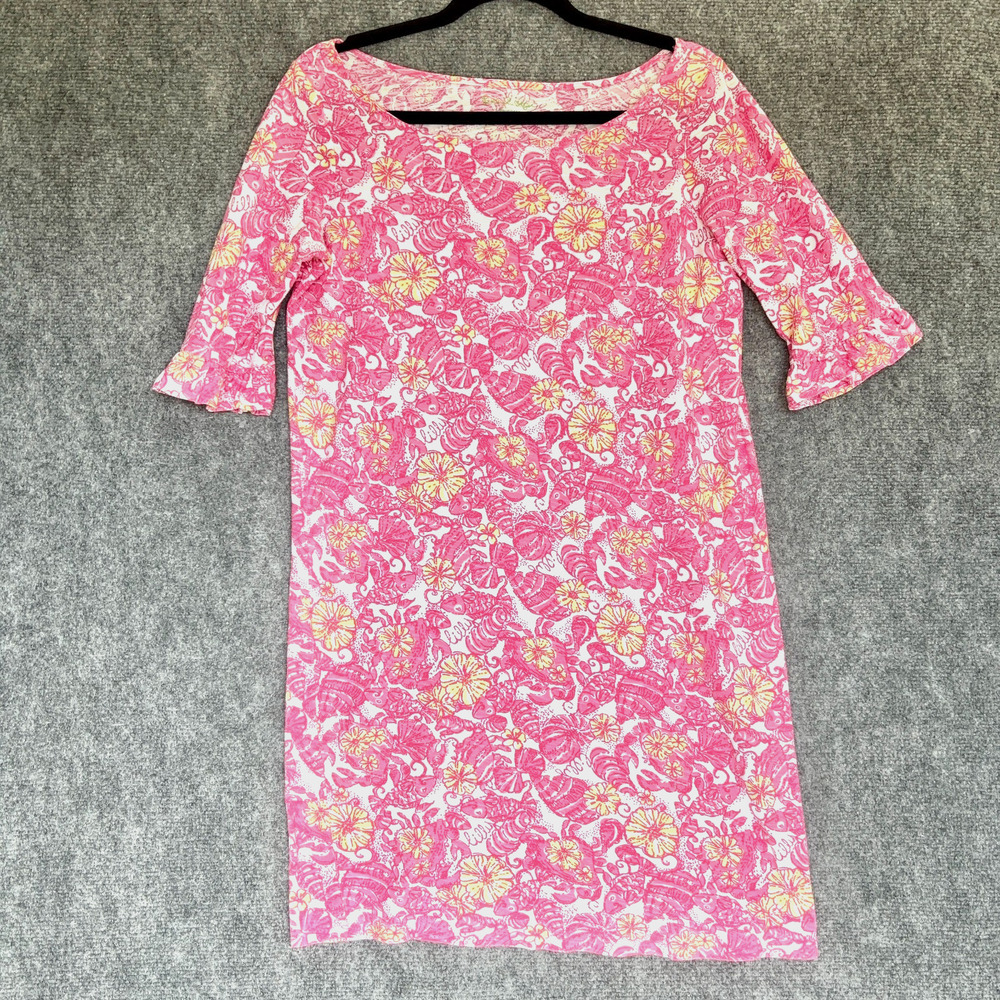 Lilly Pulitzer Somerset Dress Chum Bucket Crab Shell Print Pink Shift Small